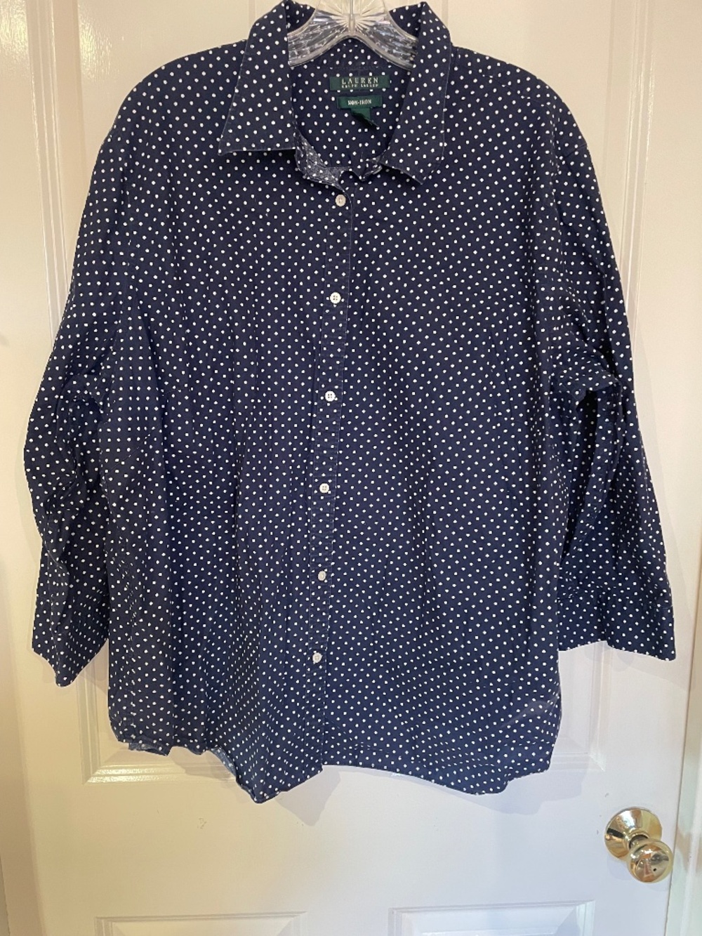 Classic Ralph Lauren Navy Blue/White Polka Dot Cotton Blouse